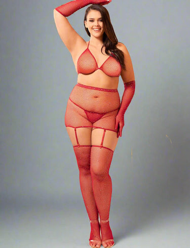 Scandals Sexy Diamond Fishnet Bodysuit with Gloves and Stockings Lingerie Sets Scandals Lingerie